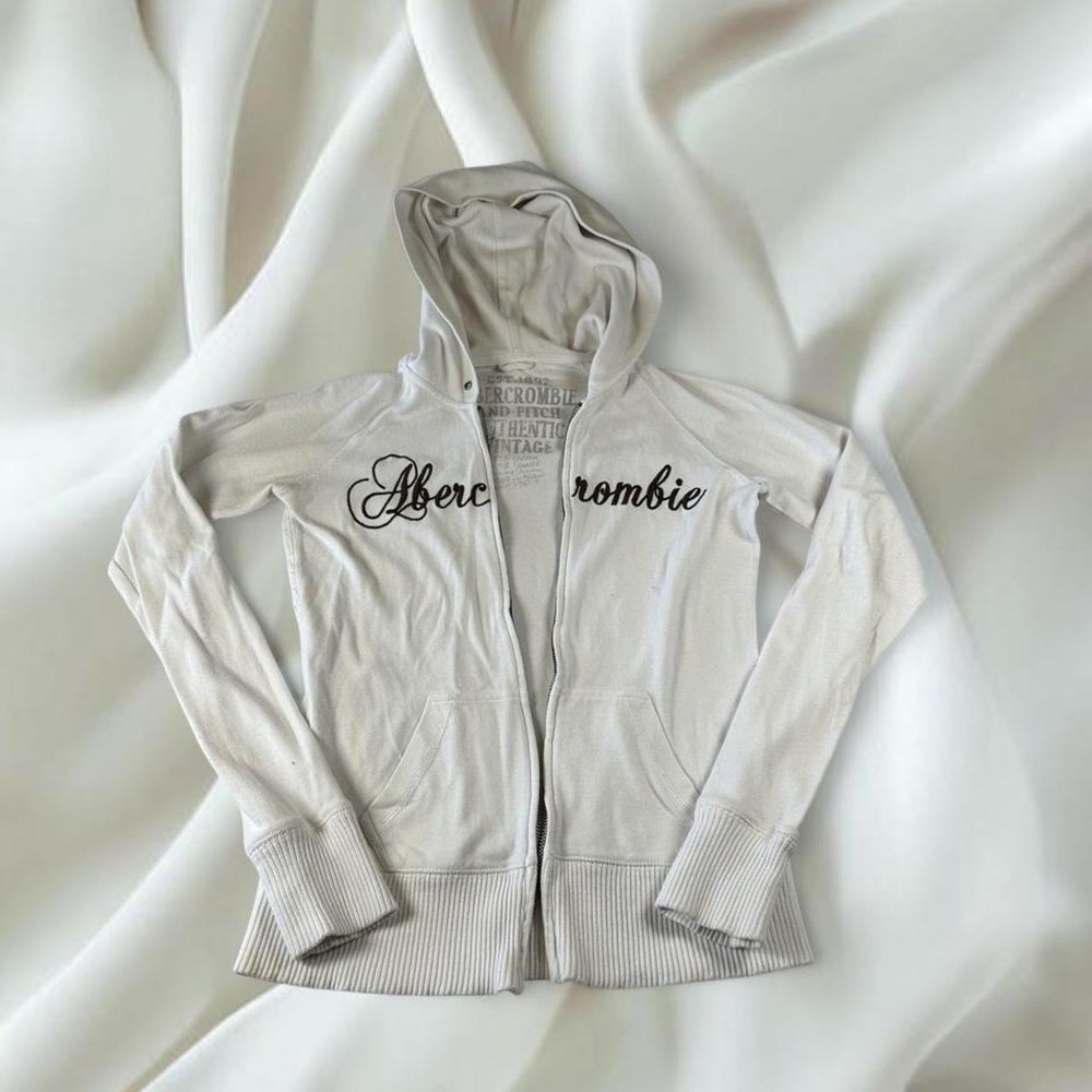 Abercrombie & Fitch white brown cursive zip up jacket y2k mcbling mallcore fairy
